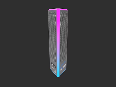 Gradient Pink To Blue Rectangular Mesh Speaker With Control Buttons And Brand Logo 3d model