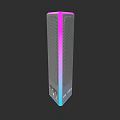 Gradient Pink To Blue Rectangular Mesh Speaker With Control Buttons And Brand Logo