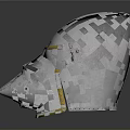 Silver Metallic Medieval Knight Helmet With Gold Accents And Pointed Visor Design