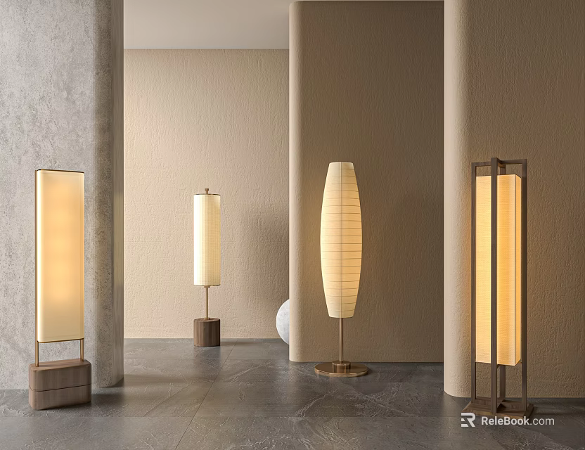Modern Minimalist Floor Lamps In Warm Interior Space 3d model