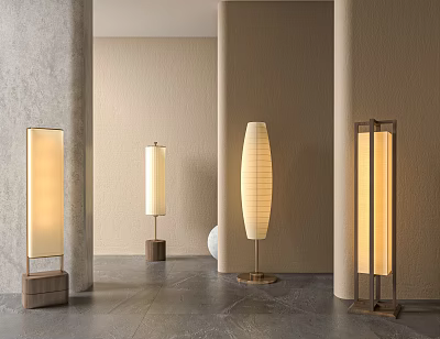 Modern Minimalist Floor Lamps In Warm Interior Space 3d model