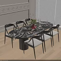 Elegant Modern Dining Table And Chairs Set With Oval Marble Top Black Arc Back Chairs 3d model