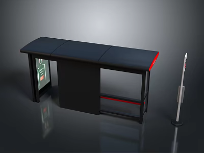 Modern Reception Desk With Black Countertop Red Edge And Upright Pole Display Screen 3d model