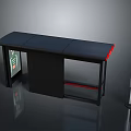 Modern Reception Desk With Black Countertop Red Edge And Upright Pole Display Screen 3d model