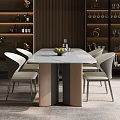 Modern Dining Table Set With Marble Top White Curved Back Chairs And Metal Legs