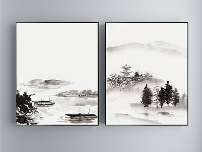 New Chinese Landscape Painting Black and White Restaurant Landscape Decoration Painting model