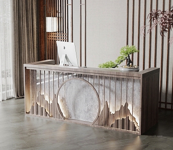 New Chinese Reception Desk Simple Front Desk 3d model