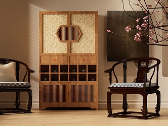 New Chinese Style Wine Cabinet Sideboard Tea Cabinet New Chinese Style Cabinet 3d model