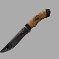 Hunting Knife With Wooden Carved Handle And Sharp Metal Blade For Outdoor Use