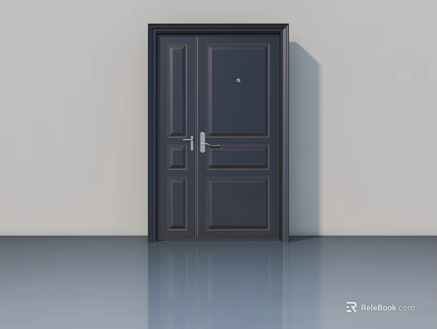 Dark Double Panel Swing Door With Simple Design For Interior Spaces 3d model
