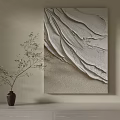 Textured Abstract Wall Art With Ceramic Vase And Green Plant Branch On Neutral Wall