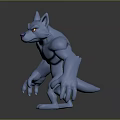 Blue Muscular Wolf Like Creature 3D Character With Yellow Eyes And Purple Nose Standing