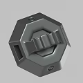 Gray Octagonal Mechanical Component With Geometric Grooves And Circular Holes 3d model