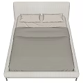 Modern Double Bed With Upholstered Headboard Light Gray Bedding And Black Metal Legs