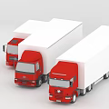 Three Red Cargo Trucks With White Trailers In Different Sizes 3d model