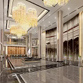 Luxurious Hotel Lobby Interior With Crystal Chandeliers Marble Floors And Columns