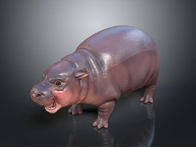 Detailed 3D Hippopotamus Sculpture With Standing Pose Open Mouth And Smooth Texture 3d model