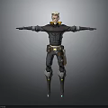 Anime Style 3D Male Character Model With Dark Outfit Belt And Boots Arms Outstretched
