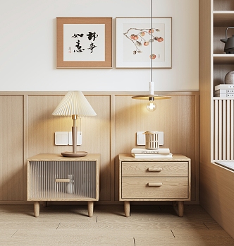 Japanese-style bedside table bedside table combination 3d model