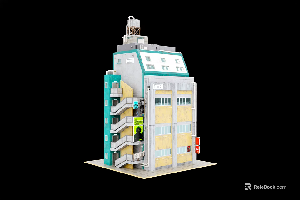 Future Architecture Design With Multi storey Green White Facade Balconies And Clock Tower 3d model 