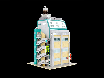 Future Architecture Design With Multi storey Green White Facade Balconies And Clock Tower 3d model
