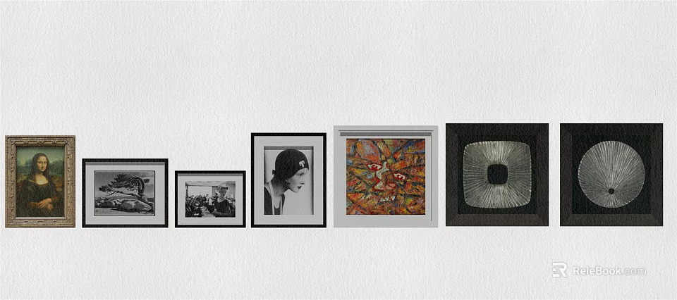 Wall With Various Framed Artworks Photos Paintings And Decorative Pieces 3d model 