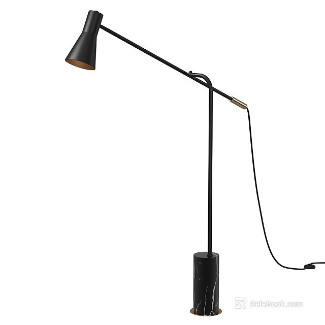 Modern Black Floor Lamp Featuring Adjustable Arm And Power Cord 3d model 