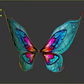 Colorful Butterfly Wing Sculpture With Turquoise Pink Red Blue Intricate Patterns And Shiny Surface