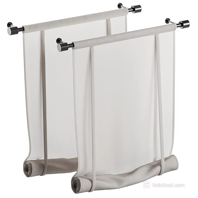 Modern White Sheer Curtain With Roller Design And Curtain Rod For Home 3d model 
