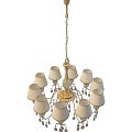 Tech Exhibition Hall Interior Showcasing Elegant Chandelier With Lampshades And Crystal Details