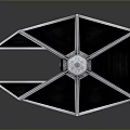3D Rendered TIE Fighter Model With Black White Triangular Wings And Cockpit