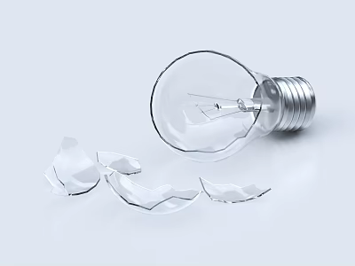 Broken Glass Light Bulb With Shattered Pieces On White Background 3d model