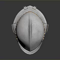Silver Medieval Knight Helmet With Smooth Metal Surface And Riveted Neck Guard