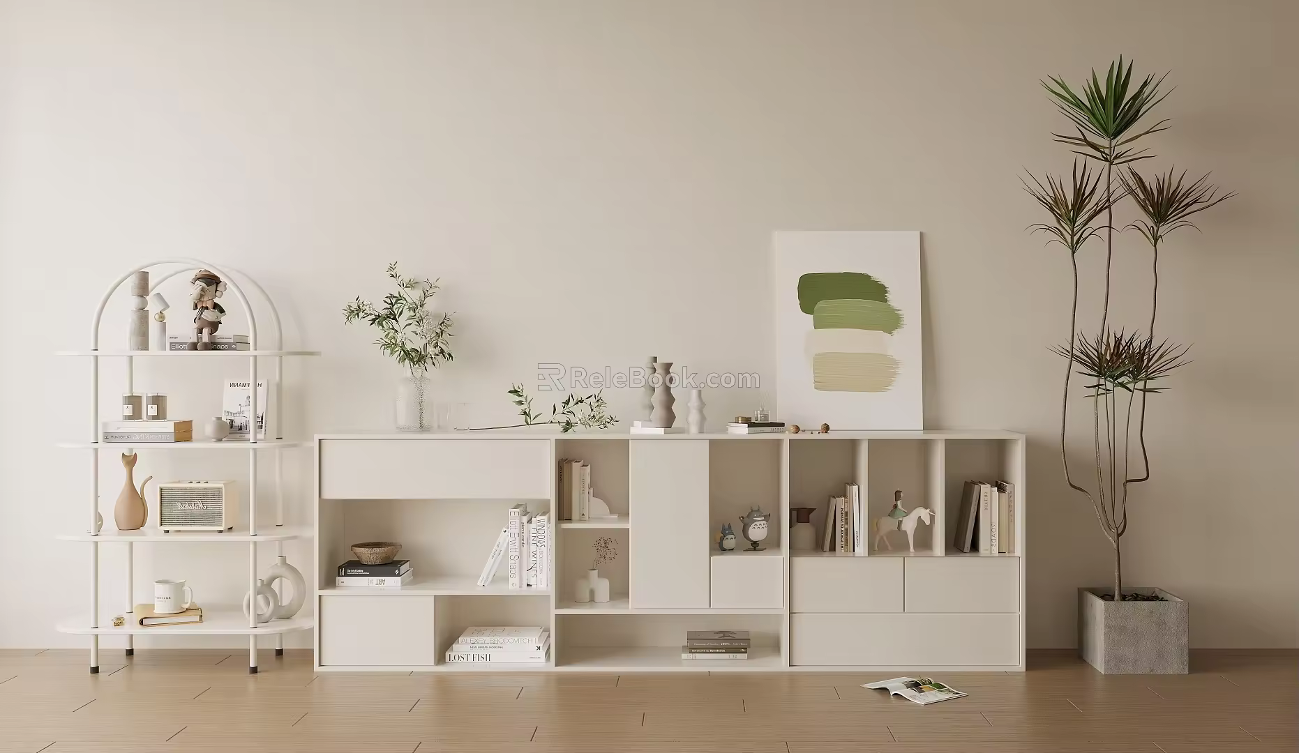 Modern Bookshelf Decorative Cabinet Bookshelf Shelf Low Cabinet Bucket Bookcase 3d model