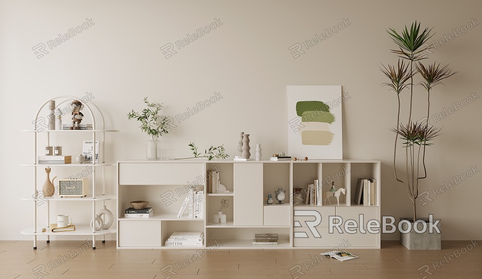 Modern Bookshelf Decorative Cabinet Bookshelf Shelf Low Cabinet Bucket Bookcase model