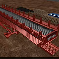 Precast Bridge Components With Red Structure At Construction Site And Stacked Materials 3d model