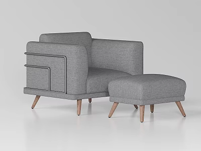 Gray Fabric Single Sofa With Modern Design Metal Frame Ottoman And Wooden Legs 3d model