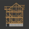 Wooden Frame House Construction With Structural Beams Columns And Concrete Base 3d model