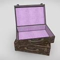 Stacked Aged Vintage Suitcases Open Top With Purple Interior Lining