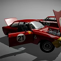 Red Vintage Race Car With Number 21 Open Doors And Yellow Front