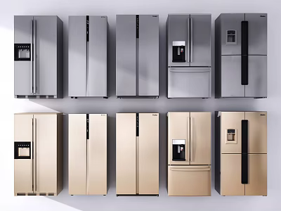 Modern Refrigerators and Freezers in Stainless Steel Gold with Various Styles and Home Designs 3d model
