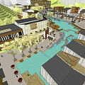 Commercial Street With Modern Traditional Architecture Water Features And Outdoor Seating Areas