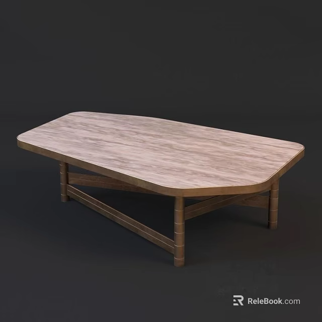 Wooden Oval Shaped Coffee Table With Simple Design And Crossed Legs 3d model 