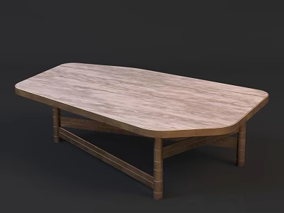 Wooden Oval Shaped Coffee Table With Simple Design And Crossed Legs 3d model