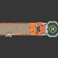 Orange Marine Work Vessel with Green Helipad White H Symbol and Deck Equipment