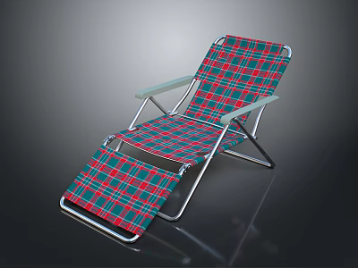 Red And Green Plaid Folding Lounge Chair With Metal Frame For Outdoor Use 3d model