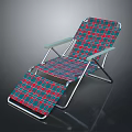 Red And Green Plaid Folding Lounge Chair With Metal Frame For Outdoor Use