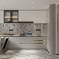 Modern Kitchen Interior Design With White Cabinets And Marble Countertop Lighting 3d model