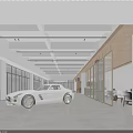 Bright Modern Indoor Showroom With White Sports Car Large Windows Wooden Accents And Open Layout