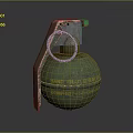 Vintage Military Hand Grenade With Green Body Yellow Text And Metal Pull Ring